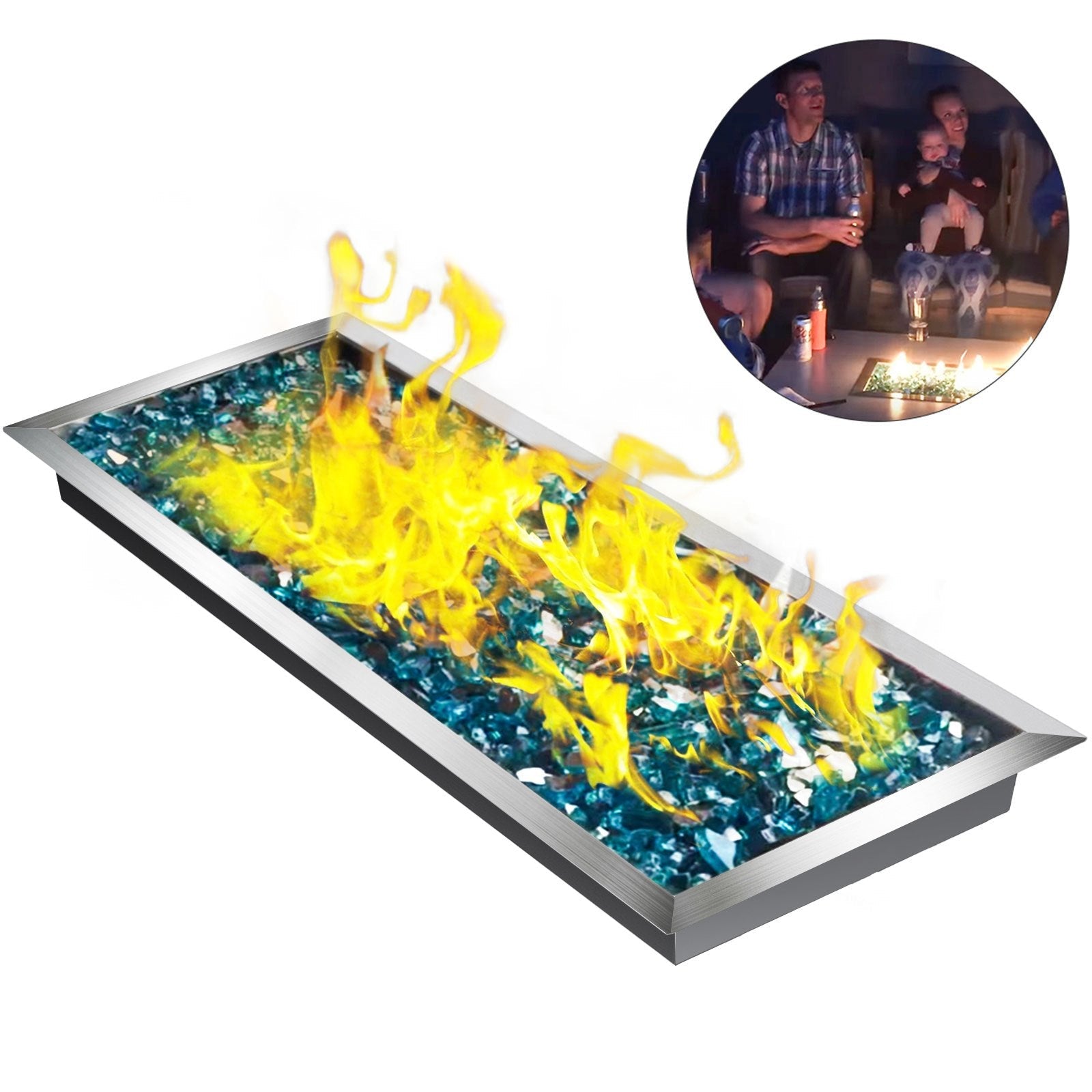 VEVOR Fire Pit Pan Stainless Steel Rectangular Fire Pit Pan and Burner 37.5x14 Inch, Built-in Fire Pit Pan Both for Propane Gas & Natural Gas Suitable for Indoor & Outdoor Use, 150K BTU 