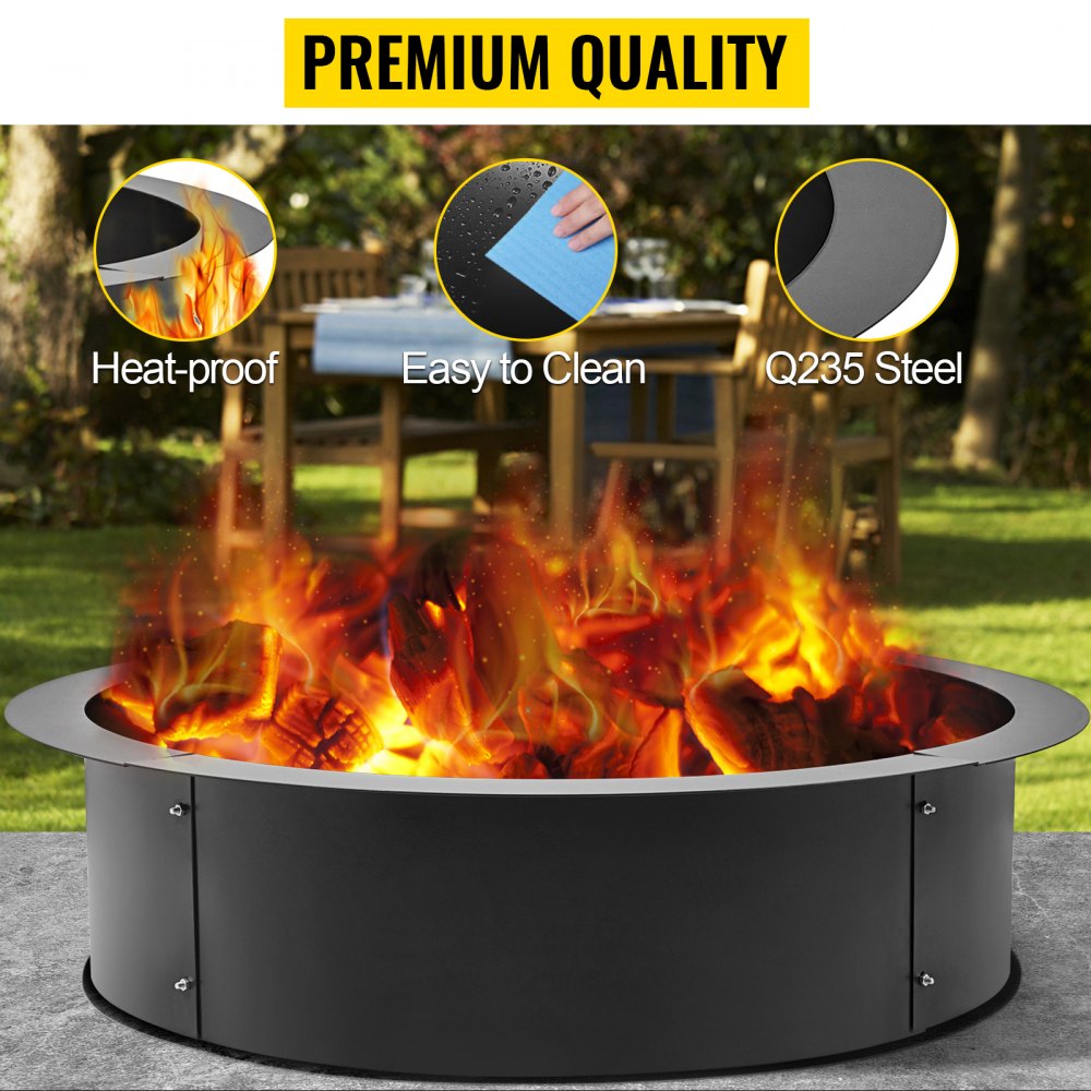 VEVOR Fire Pit Ring 42-Inch Outer/36-Inch Inner Diameter, Fire Pit Insert 3.0mm Thick Heavy Duty Solid Steel, Fire Pit Liner DIY Campfire Ring Above or In-Ground for Outdoor 