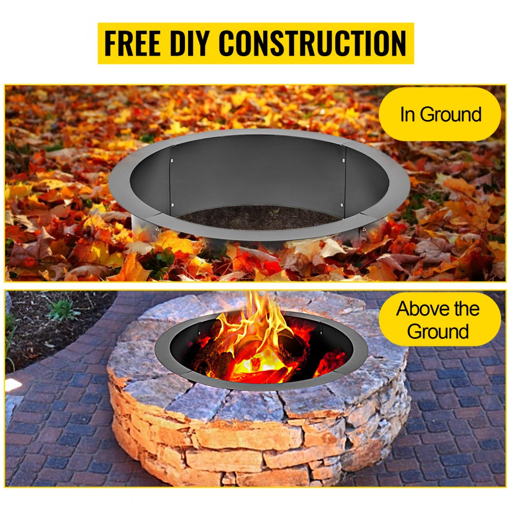 VEVOR Fire Pit Ring 42-Inch Outer/36-Inch Inner Diameter, Fire Pit Insert 3.0mm Thick Heavy Duty Solid Steel, Fire Pit Liner DIY Campfire Ring Above or In-Ground for Outdoor 