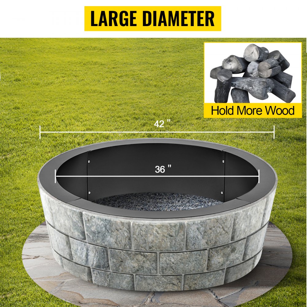 VEVOR Fire Pit Ring 42-Inch Outer/36-Inch Inner Diameter, Fire Pit Insert 3.0mm Thick Heavy Duty Solid Steel, Fire Pit Liner DIY Campfire Ring Above or In-Ground for Outdoor 