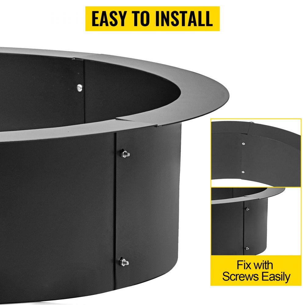 VEVOR Fire Pit Ring 42-Inch Outer/36-Inch Inner Diameter, Fire Pit Insert 3.0mm Thick Heavy Duty Solid Steel, Fire Pit Liner DIY Campfire Ring Above or In-Ground for Outdoor 