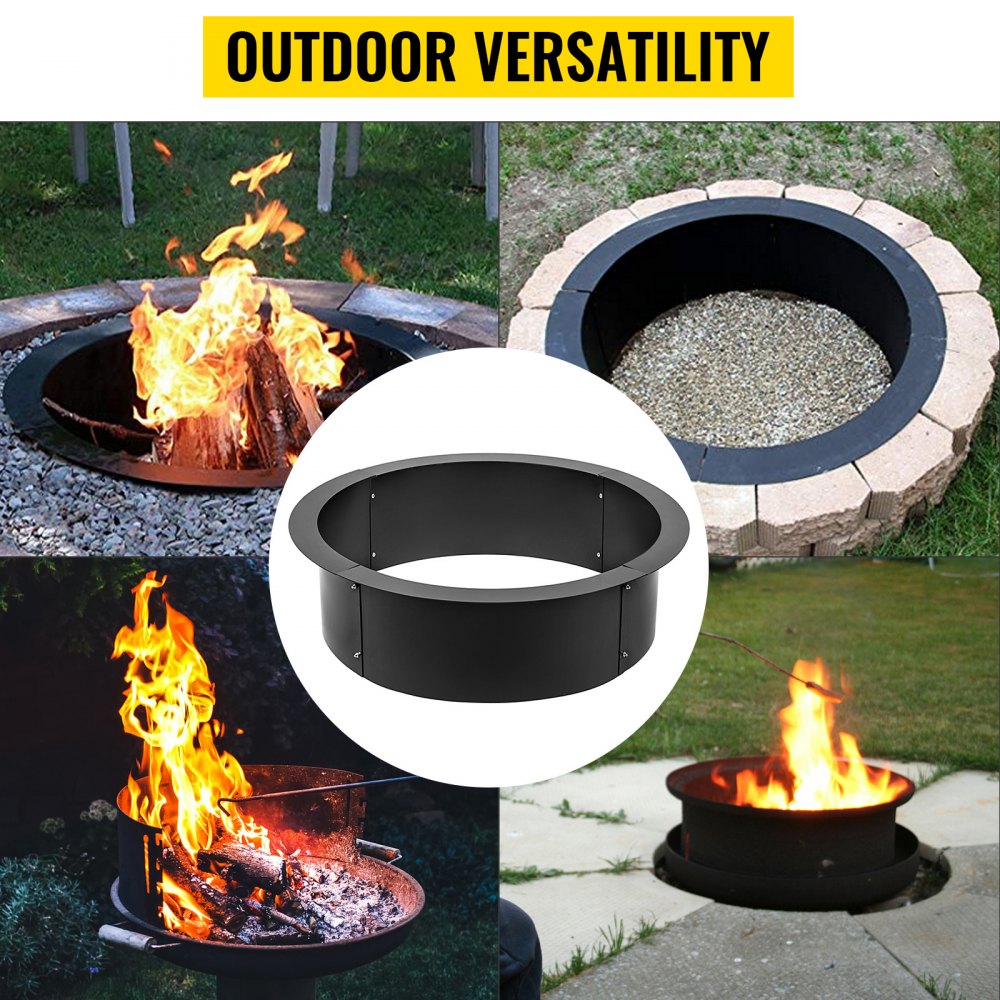 VEVOR Fire Pit Ring 42-Inch Outer/36-Inch Inner Diameter, Fire Pit Insert 3.0mm Thick Heavy Duty Solid Steel, Fire Pit Liner DIY Campfire Ring Above or In-Ground for Outdoor 