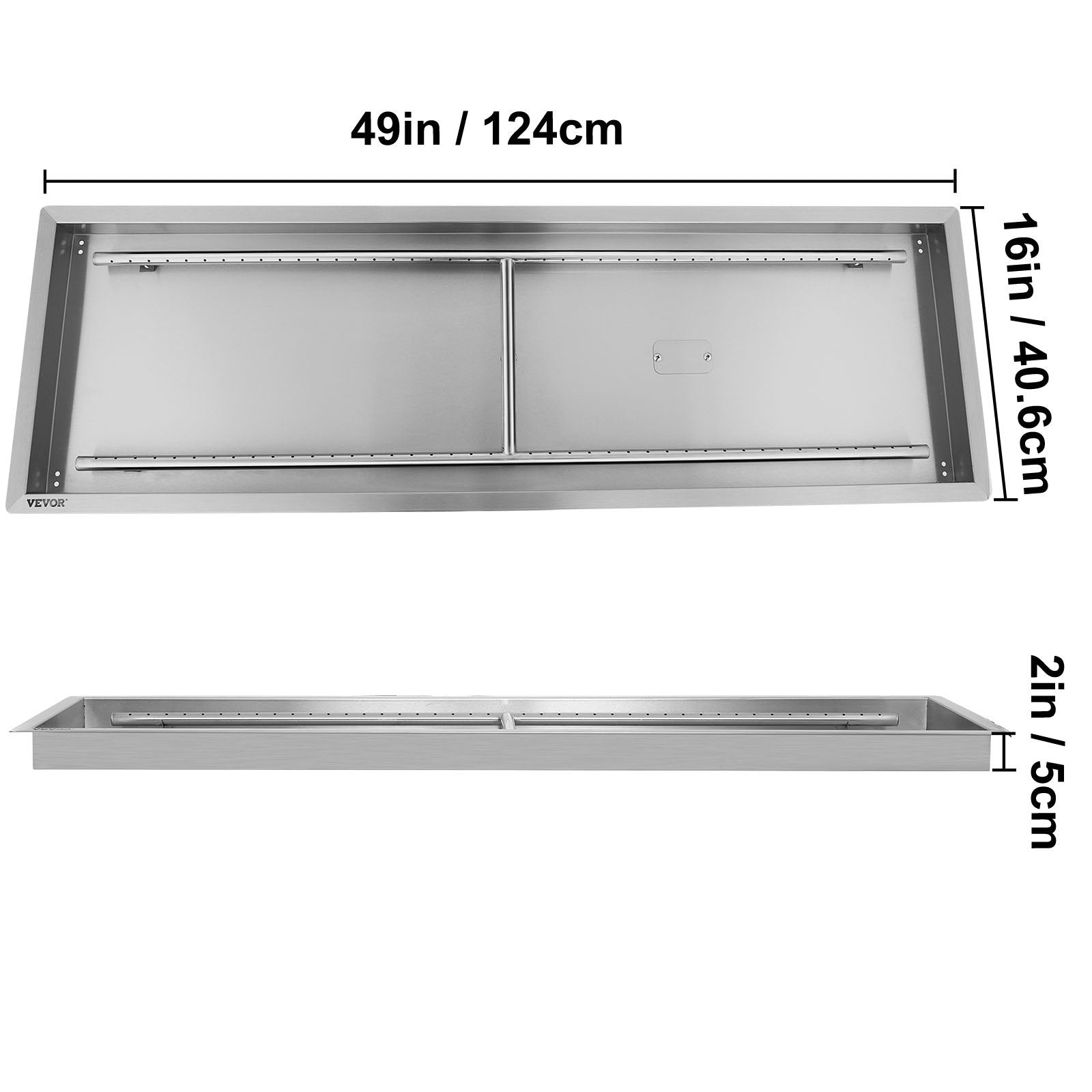 VEVOR Fire Pit Pan,Stainless Steel Linear Trough Fire Pit Pan and Burner,Built-in Fire Pit Burner Pan for Propane Gas (49x16 Inch) 