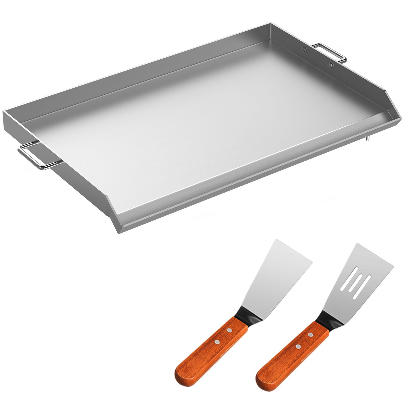 VEVOR Stainless Steel Griddle,32\" X 17\" Universal Flat Top Rectangular Plate , BBQ Charcoal/Gas Grill with 2 Handles and Grease Groove with Hole?Grills for Camping, Tailgating and Parties . 