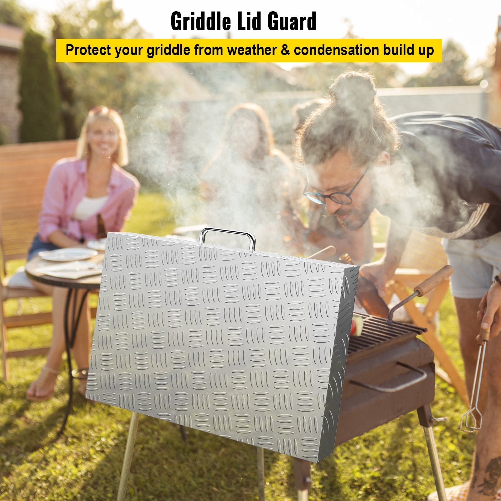 VEVOR Griddle Lid Cover, Work with 36\" Blackstone Griddle, Aluminum Diamond Plate Steel Flat Top Griddle Cover, Waterproof Griddle Hard Cover with Heatproof Handle 