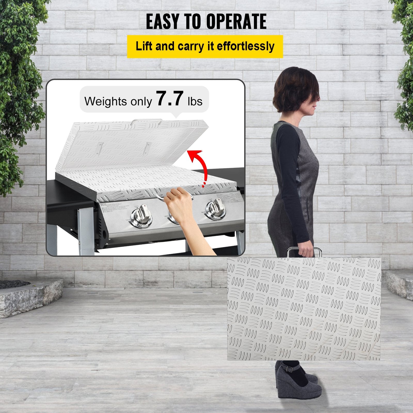VEVOR Griddle Lid Cover, Work with 36\" Blackstone Griddle, Aluminum Diamond Plate Steel Flat Top Griddle Cover, Waterproof Griddle Hard Cover with Heatproof Handle 