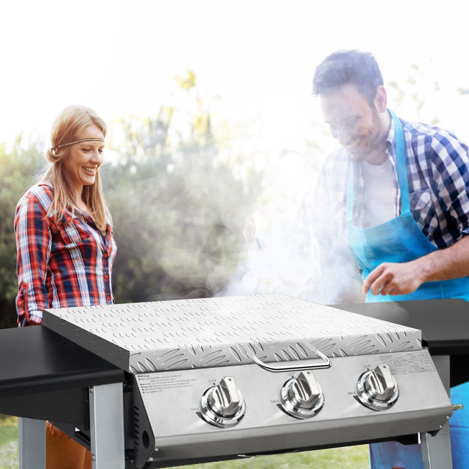 VEVOR Griddle Lid Cover, Work with 36\" Blackstone Griddle, Aluminum Diamond Plate Steel Flat Top Griddle Cover, Waterproof Griddle Hard Cover with Heatproof Handle 