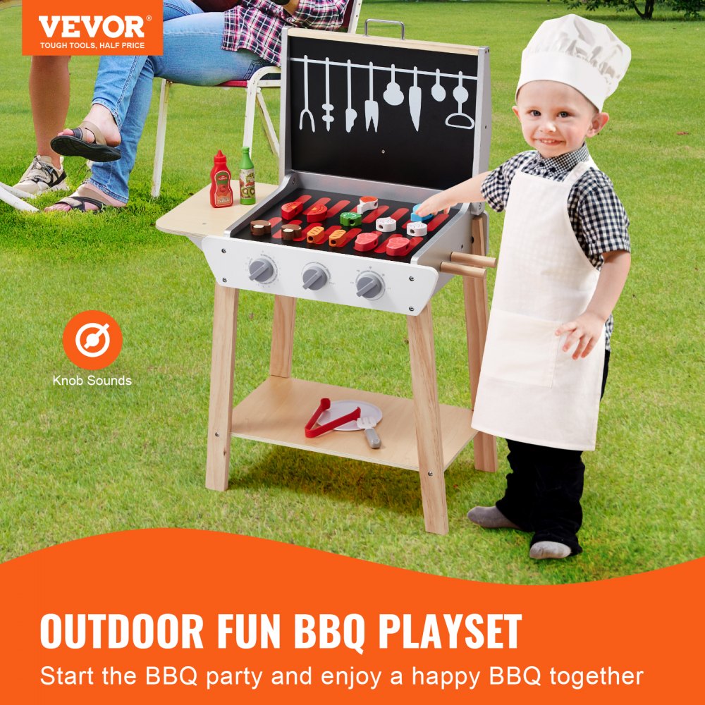 VEVOR 21 PCS Kids BBQ Grill Playset Wooden Cooking Grill Toy Set Pretend Sound 