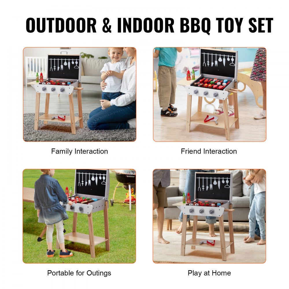 VEVOR 21 PCS Kids BBQ Grill Playset Wooden Cooking Grill Toy Set Pretend Sound 