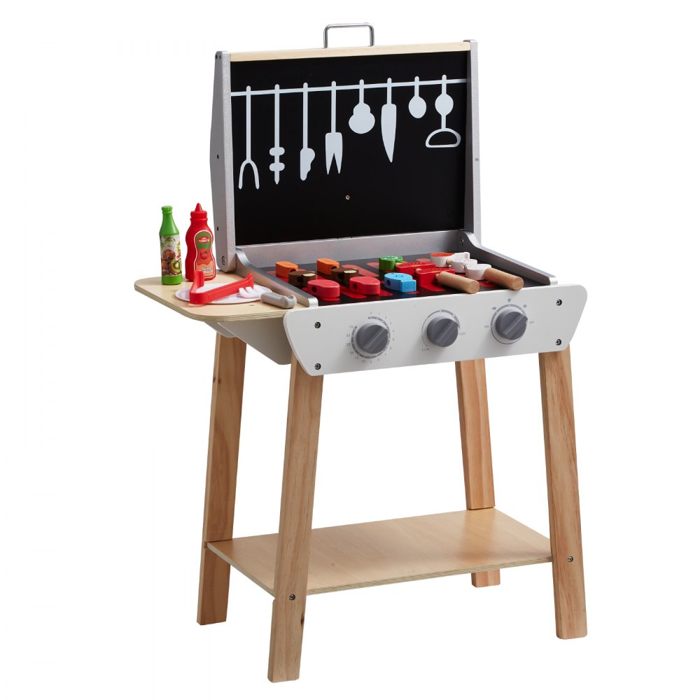VEVOR 21 PCS Kids BBQ Grill Playset Wooden Cooking Grill Toy Set Pretend Sound 