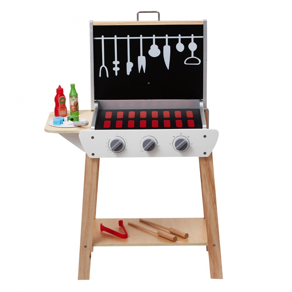 VEVOR 21 PCS Kids BBQ Grill Playset Wooden Cooking Grill Toy Set Pretend Sound 