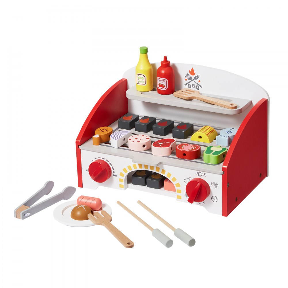 VEVOR 26 PCS Kids BBQ Grill Playset Wooden Cooking Grill Toy Set Pretend Sound 
