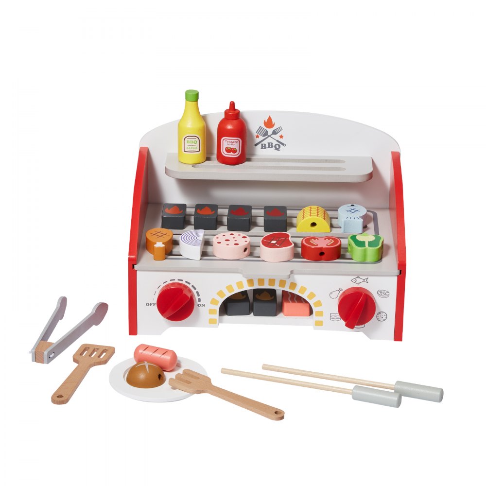 VEVOR 26 PCS Kids BBQ Grill Playset Wooden Cooking Grill Toy Set Pretend Sound 