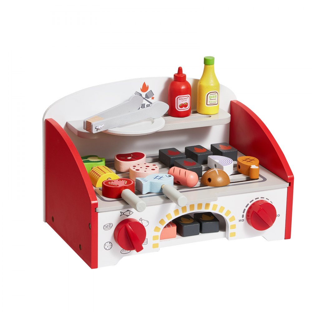 VEVOR 26 PCS Kids BBQ Grill Playset Wooden Cooking Grill Toy Set Pretend Sound 