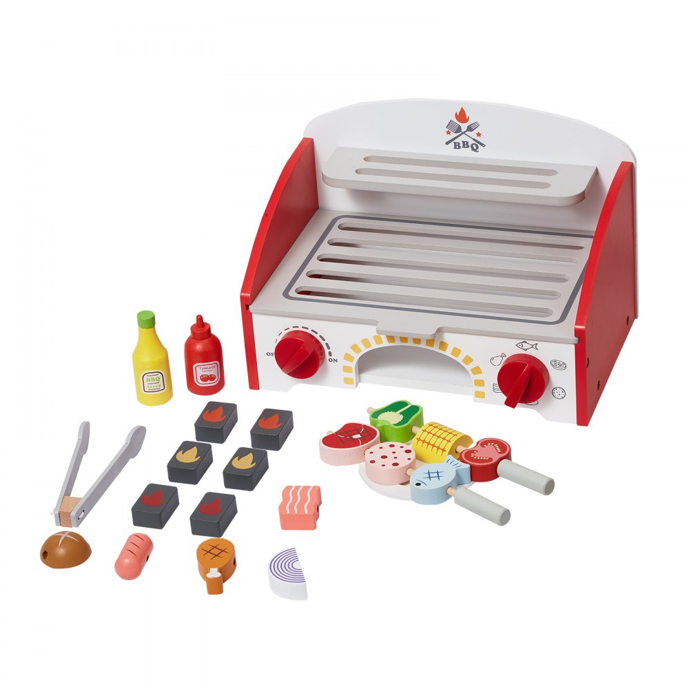 VEVOR 26 PCS Kids BBQ Grill Playset Wooden Cooking Grill Toy Set Pretend Sound 