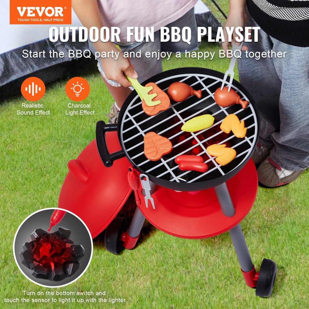 VEVOR 28 PCS Kids BBQ Grill Playset Cooking Grill Toy Set Pretend Sound Light 