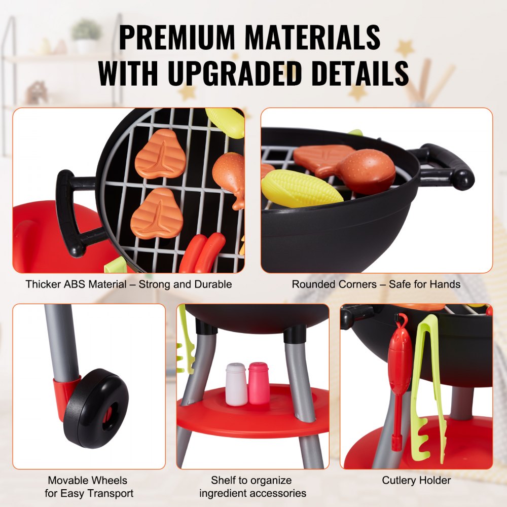 VEVOR 28 PCS Kids BBQ Grill Playset Cooking Grill Toy Set Pretend Sound Light 