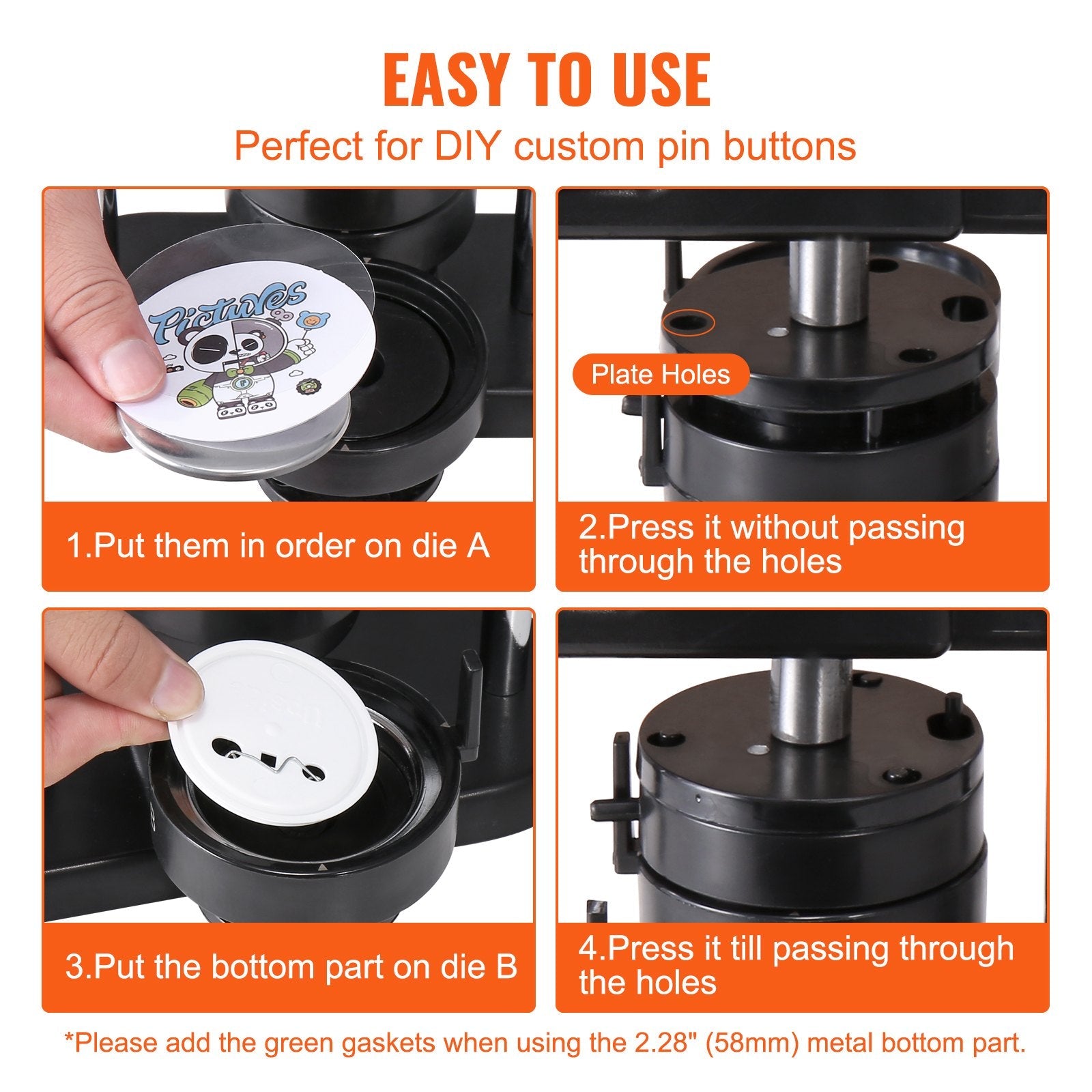 VEVOR Button Maker Machine, 1/1.25/2.28 inch(25/32/58mm) 3-in-1 Pin Maker, Installation-Free Badge Punch Press Kit, Button Making Supplies with 300pcs Button Parts, Circle Cutter, Magic Book 
