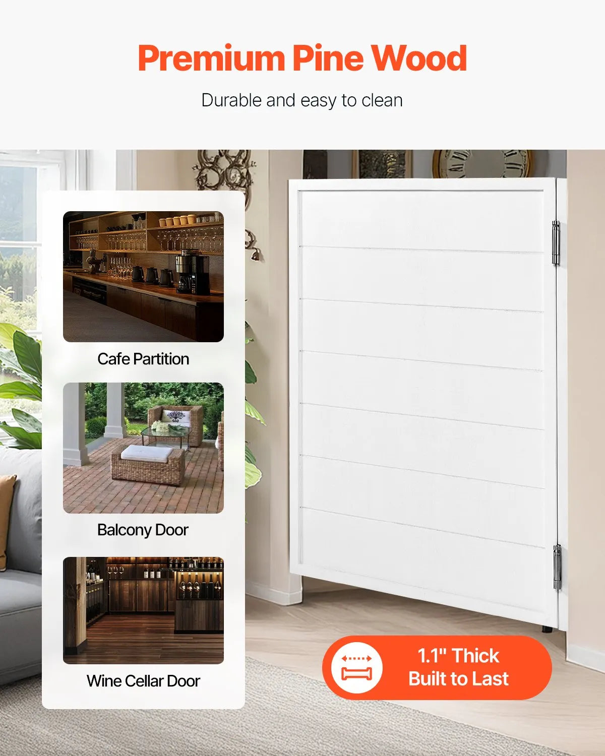 VEVOR Swinging Cafe Doors 32" x 42" Pine Wood White with Hinges & Hardware