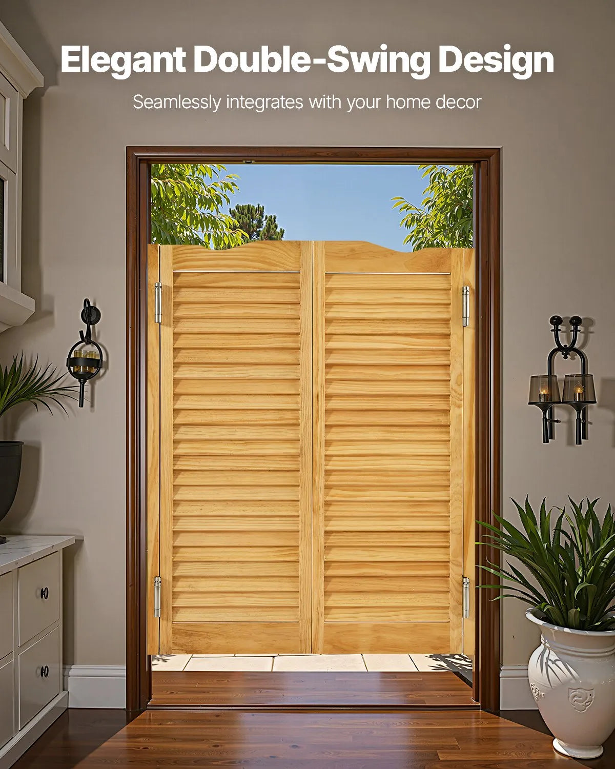 VEVOR Swinging Cafe Doors 32" x 42" Arched Top Pine Wood with Hinges Log