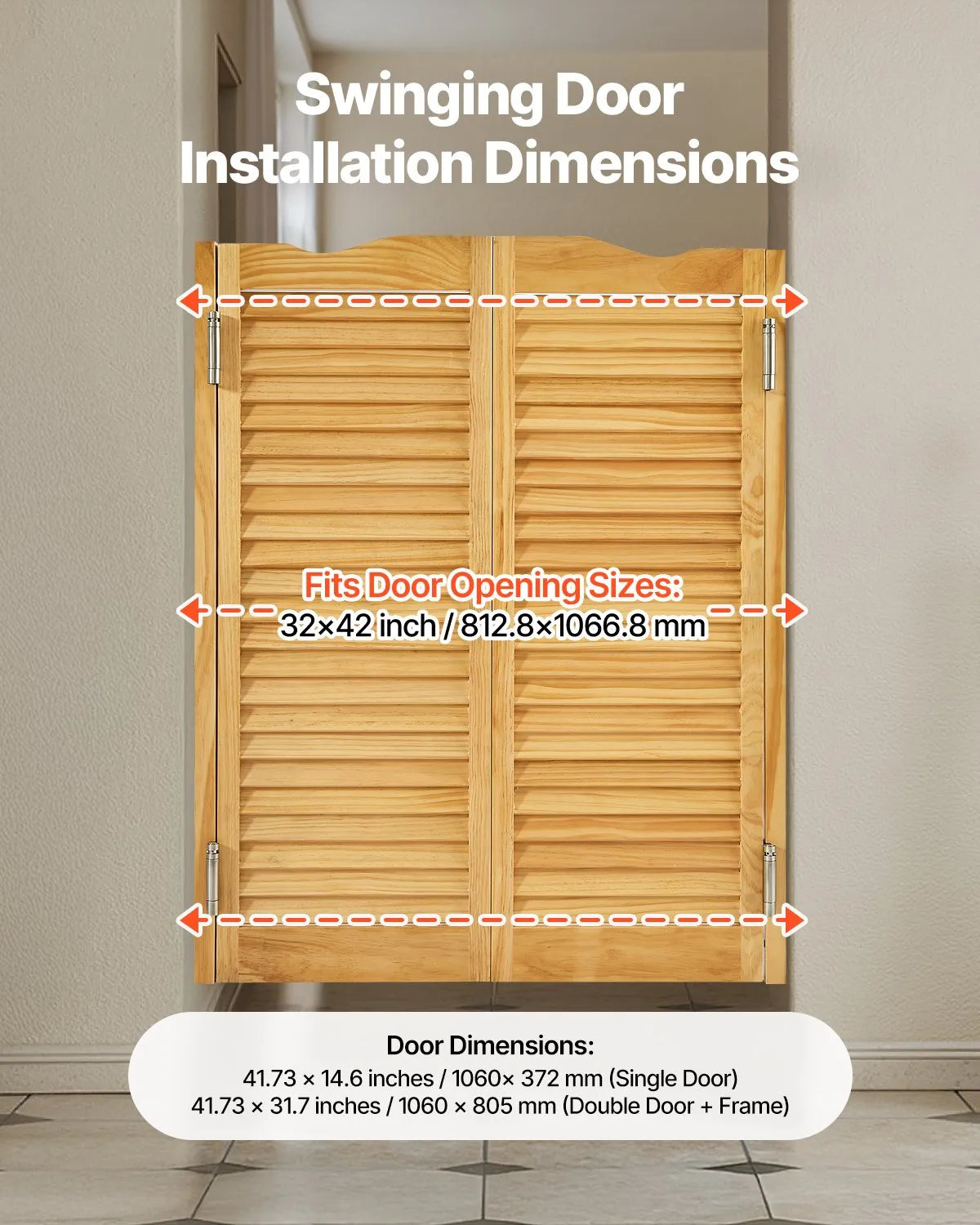 VEVOR Swinging Cafe Doors 32" x 42" Arched Top Pine Wood with Hinges Log
