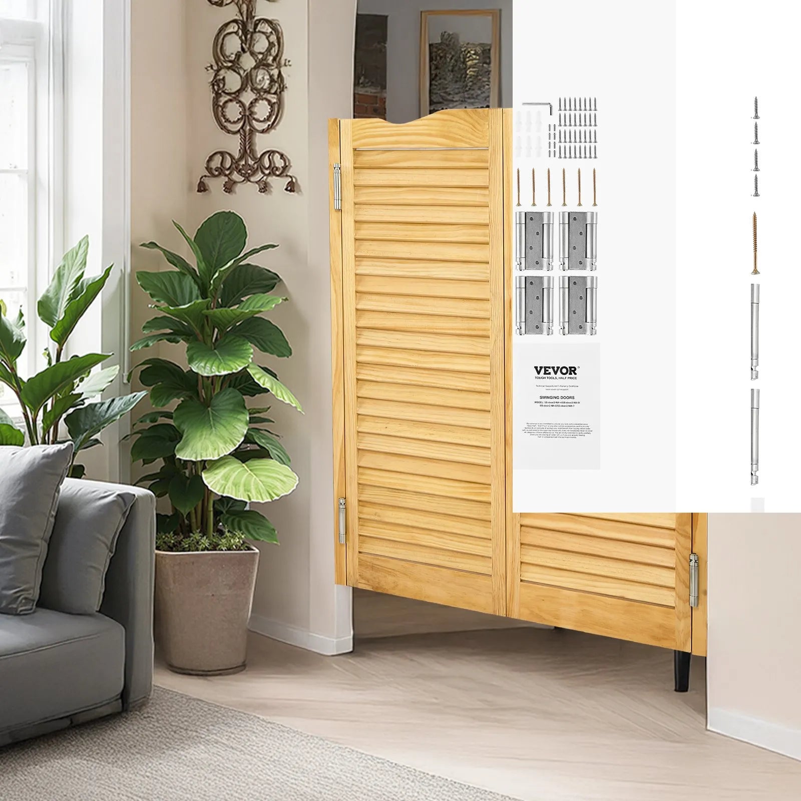 VEVOR Swinging Cafe Doors 32" x 42" Arched Top Pine Wood with Hinges Log