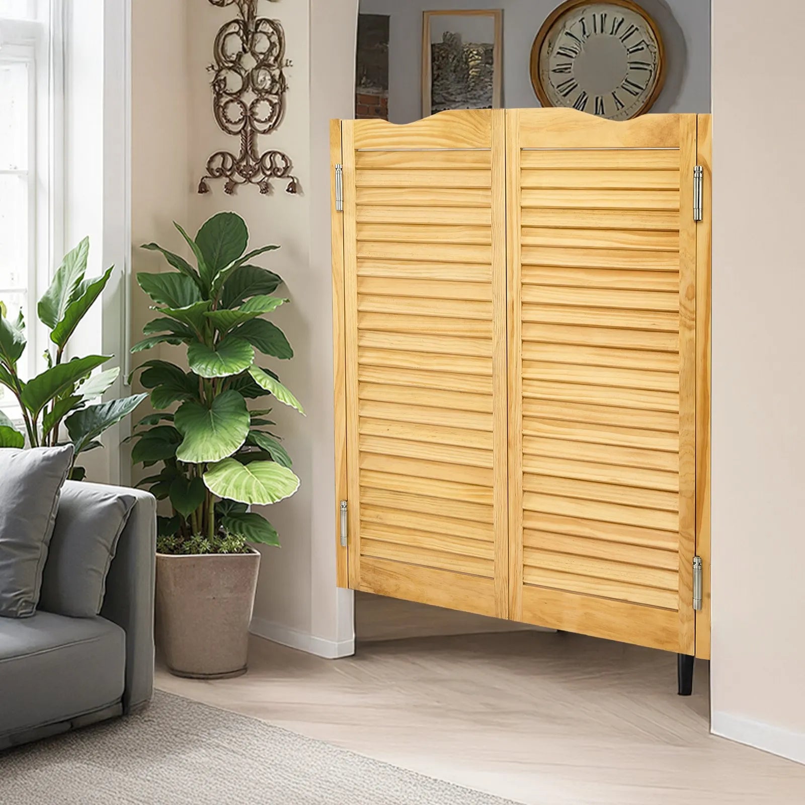 VEVOR Swinging Cafe Doors 36" x 42" Arched Top Pine Wood with Hinges Log