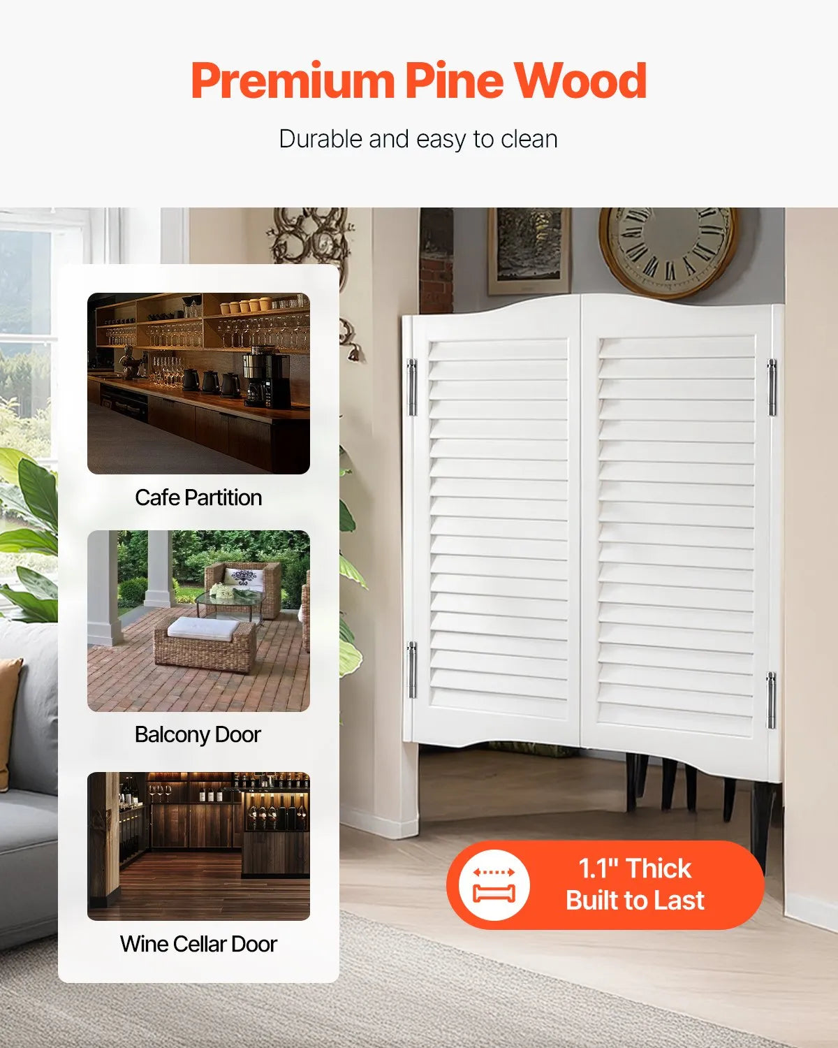 VEVOR Swinging Cafe Doors 36" x 36" Arched Top Pine Wood with Hinges White