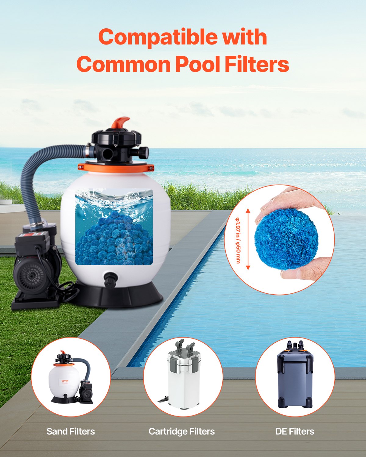 VEVOR Pool Filter Balls for Sand Filter Pump Swimming Pool 4 lbs Reusable Blue 