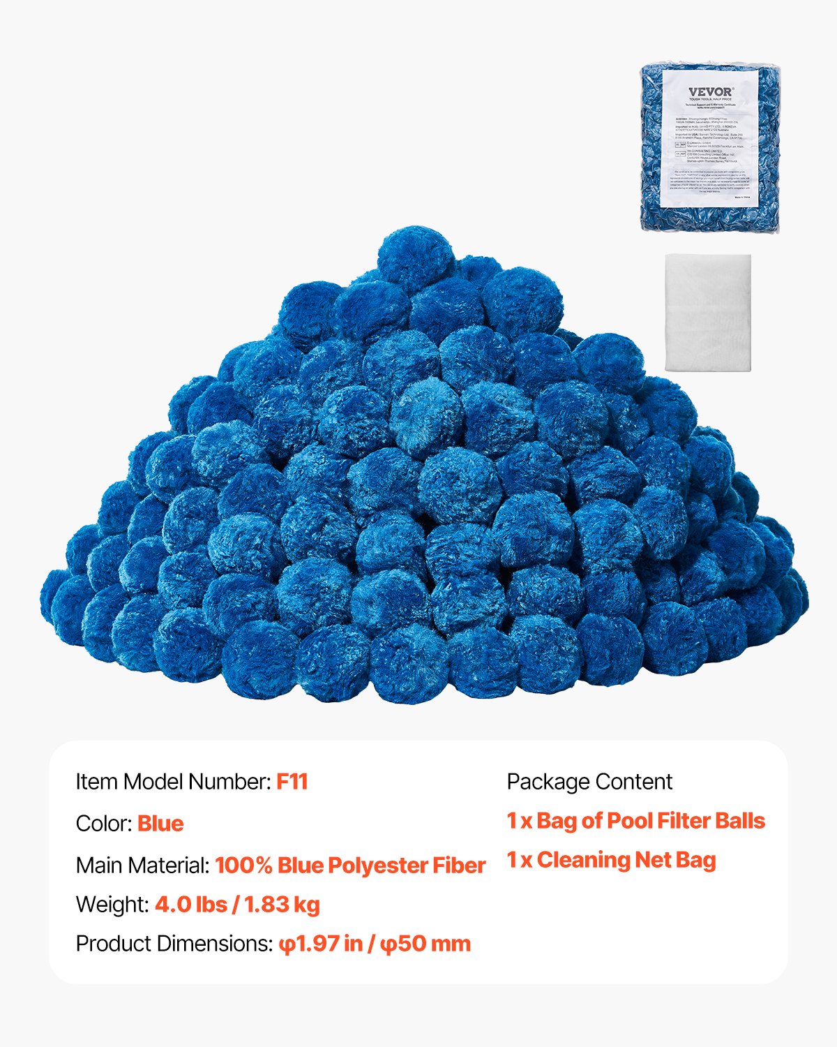 VEVOR Pool Filter Balls for Sand Filter Pump Swimming Pool 4 lbs Reusable Blue 