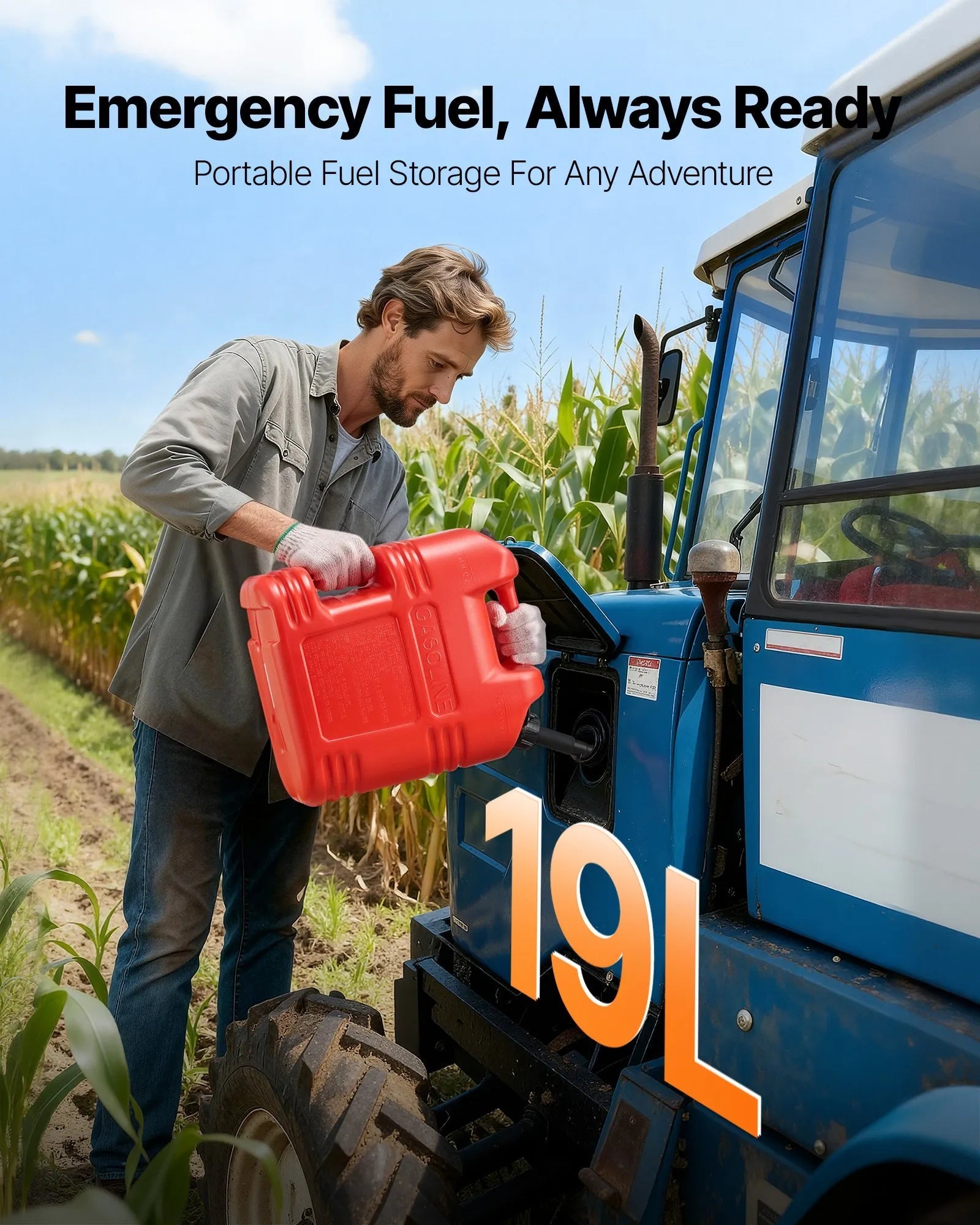 VEVOR Fuel Container, 5 Gallon, Gas Tank with Spout & Clear Scale, 15 L/min Max Flow Rate, Secure & Leak-proof, Portable Flat Fluid Container for Most Cars Motorcycle ATV UTV, Red, 4 Packs 