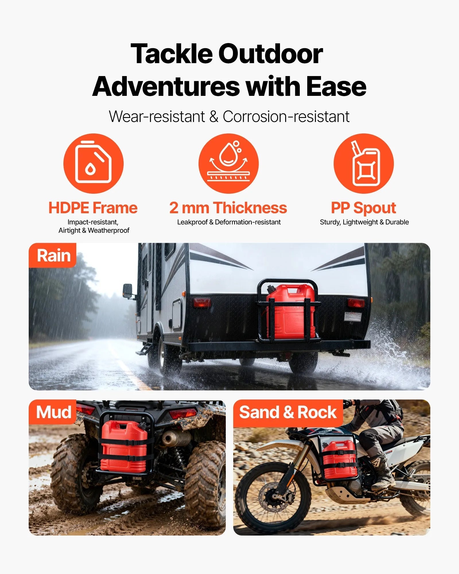 VEVOR Fuel Container, 5 Gallon, Gas Tank with Spout & Clear Scale, 15 L/min Max Flow Rate, Secure & Leak-proof, Portable Flat Fluid Container for Most Cars Motorcycle ATV UTV, Red, 4 Packs 