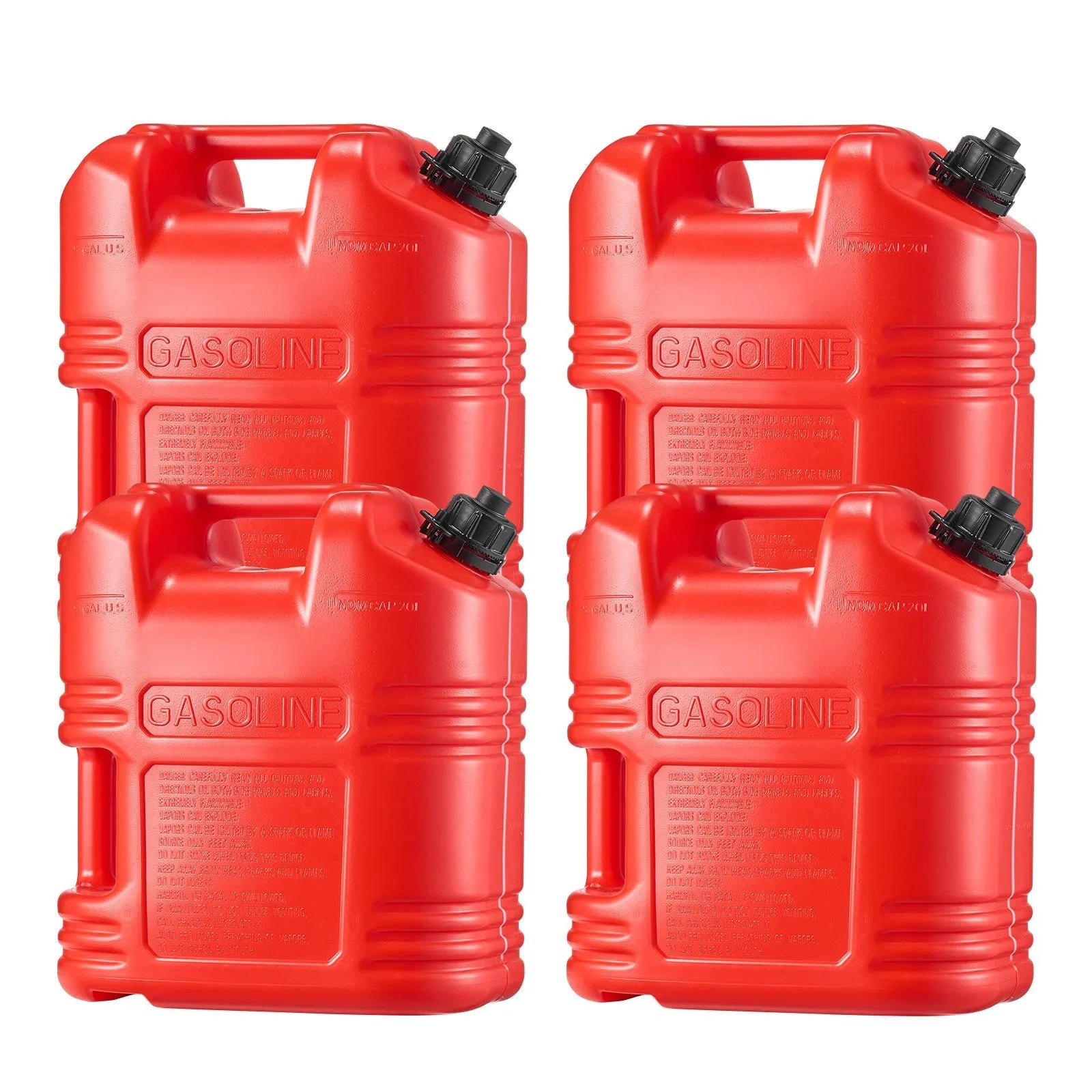 VEVOR Fuel Container, 5 Gallon, Gas Tank with Spout & Clear Scale, 15 L/min Max Flow Rate, Secure & Leak-proof, Portable Flat Fluid Container for Most Cars Motorcycle ATV UTV, Red, 4 Packs 