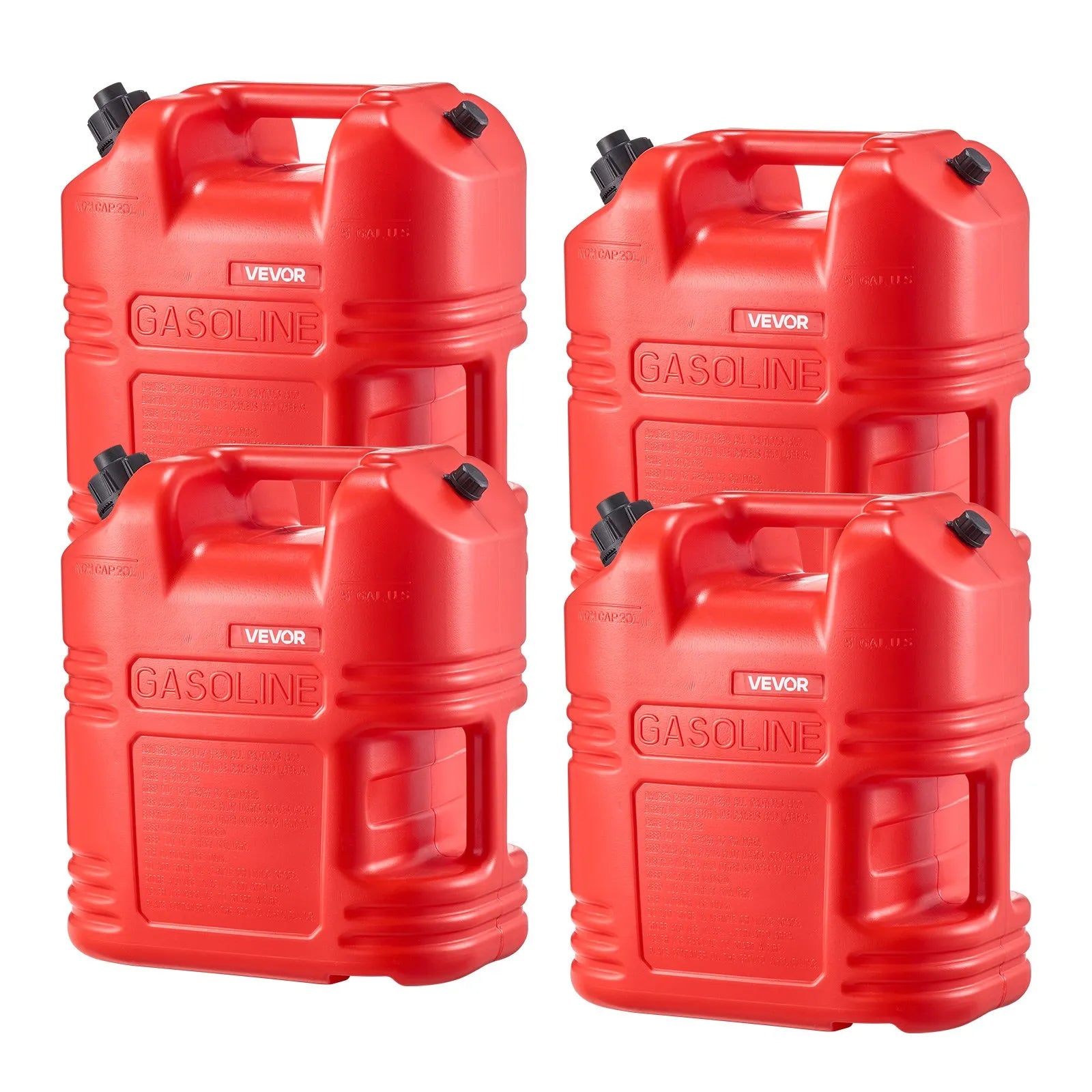 VEVOR Fuel Container, 5 Gallon, Gas Tank with Spout & Clear Scale, 15 L/min Max Flow Rate, Secure & Leak-proof, Portable Flat Fluid Container for Most Cars Motorcycle ATV UTV, Red, 4 Packs 