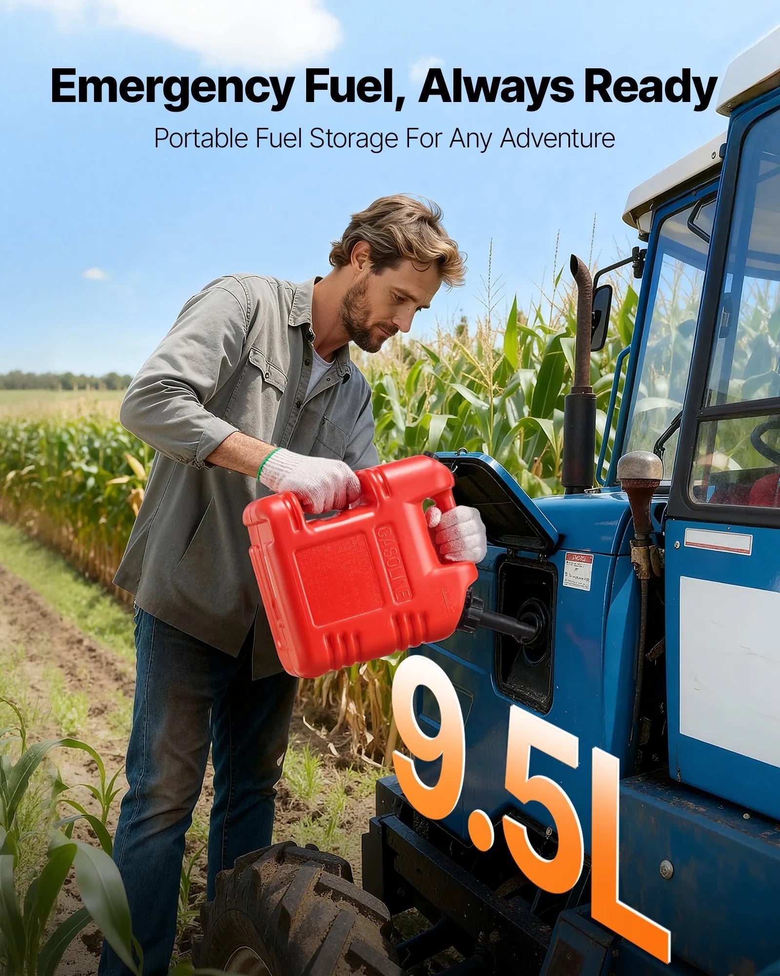 VEVOR Fuel Container, 2.5 Gallon, Gas Tank with Spout & Clear Scale, 15 L/min Max Flow Rate, Secure & Leak-proof, Portable Flat Fluid Container for Most Cars Motorcycle ATV UTV, Red, 1 Pack 