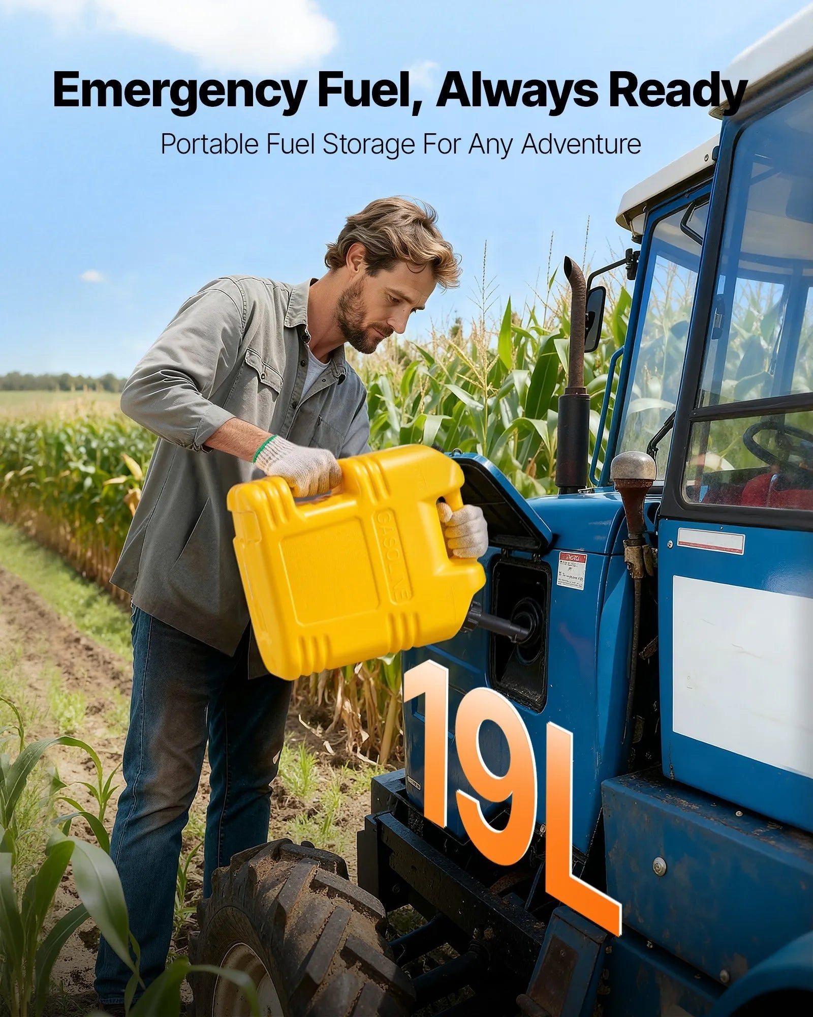 VEVOR Fuel Container, 5 Gallon, Gas Tank with Spout & Clear Scale, 15 L/min Max Flow Rate, Secure & Leak-proof, Portable Flat Fluid Container for Most Cars Motorcycle SUV ATV UTV, Yellow, 1 Pack 