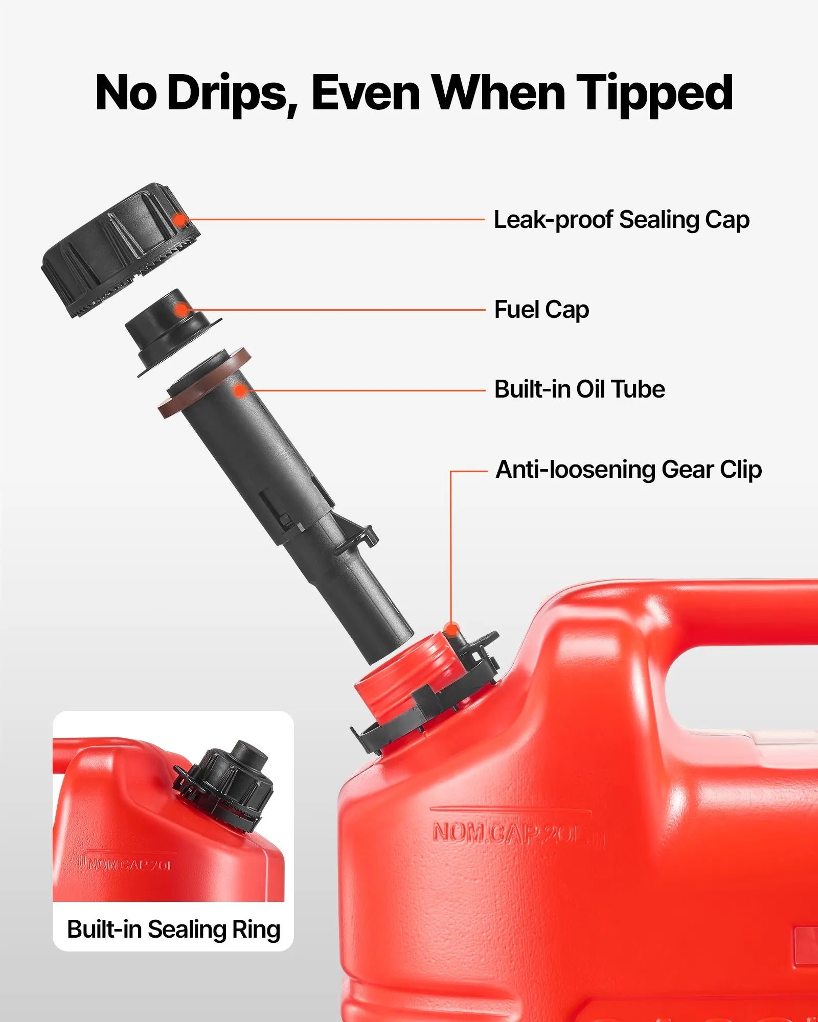 VEVOR Fuel Container, 5 Gallon, Gas Tank with Spout & Clear Scale, 15 L/min Max Flow Rate, Secure & Leak-proof, Portable Flat Fluid Container for Most Cars Motorcycle ATV UTV, Red, 2 Packs 