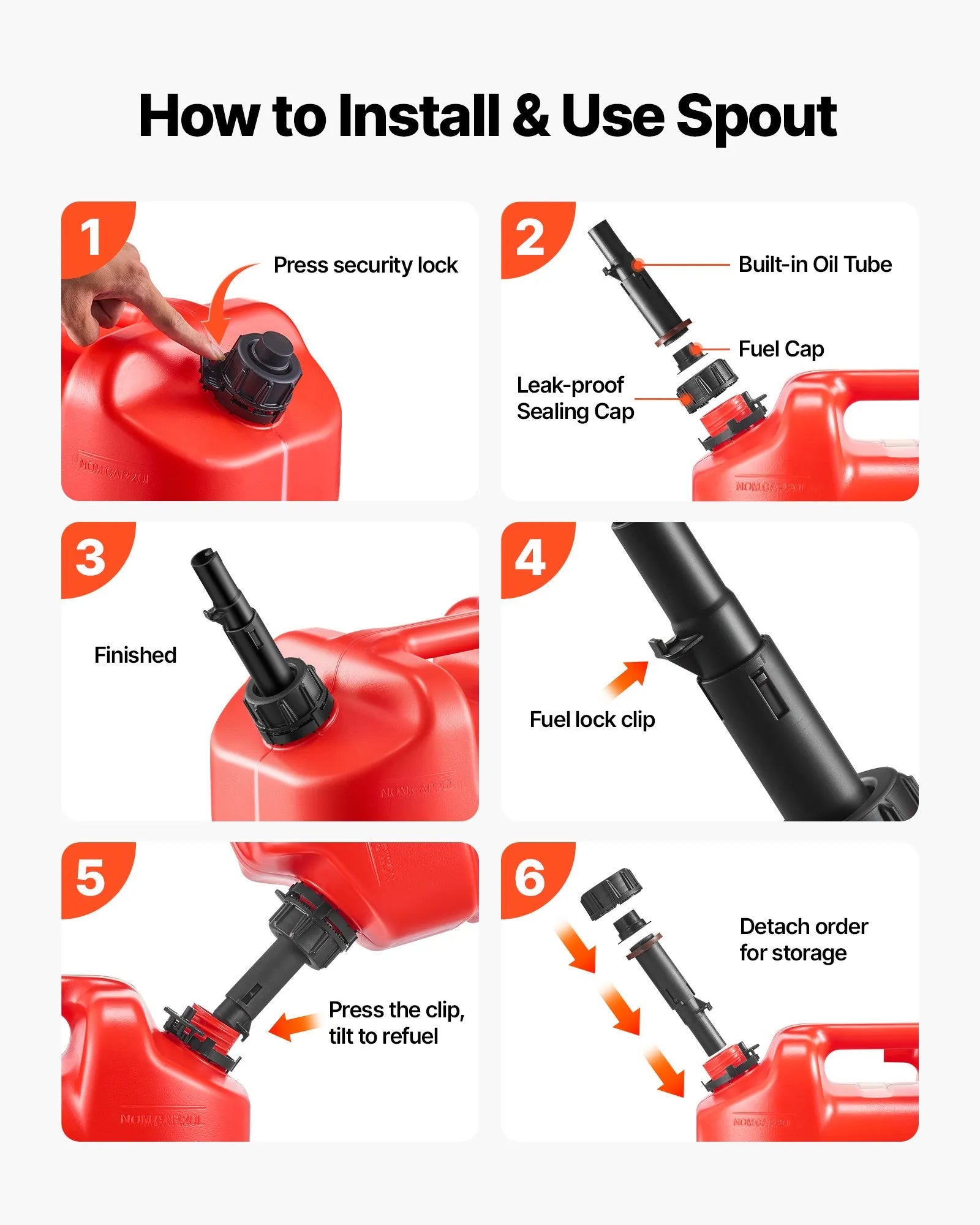 VEVOR Fuel Container, 5 Gallon, Gas Tank with Spout & Clear Scale, 15 L/min Max Flow Rate, Secure & Leak-proof, Portable Flat Fluid Container for Most Cars Motorcycle ATV UTV, Red, 2 Packs 