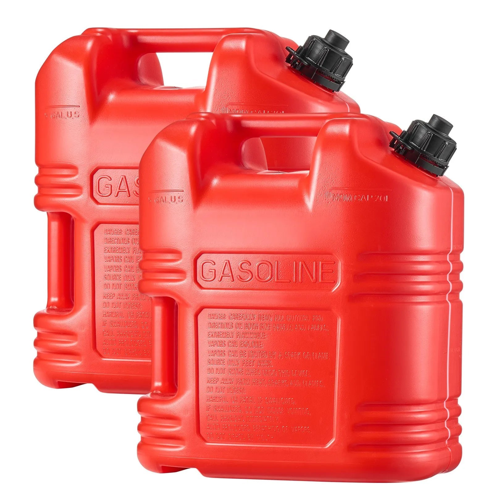 VEVOR Fuel Container, 5 Gallon, Gas Tank with Spout & Clear Scale, 15 L/min Max Flow Rate, Secure & Leak-proof, Portable Flat Fluid Container for Most Cars Motorcycle ATV UTV, Red, 2 Packs 