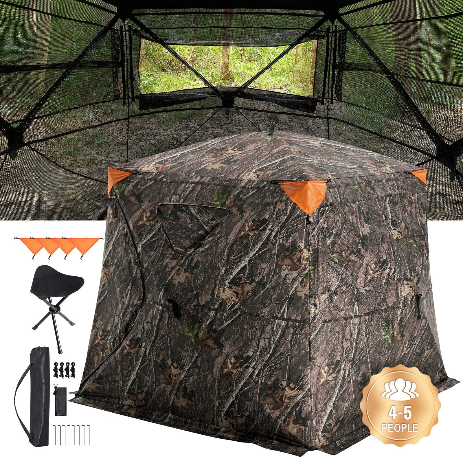 VEVOR Hunting Blind 270° See Through Ground Blind One-Way Mesh for 4-5 Person 