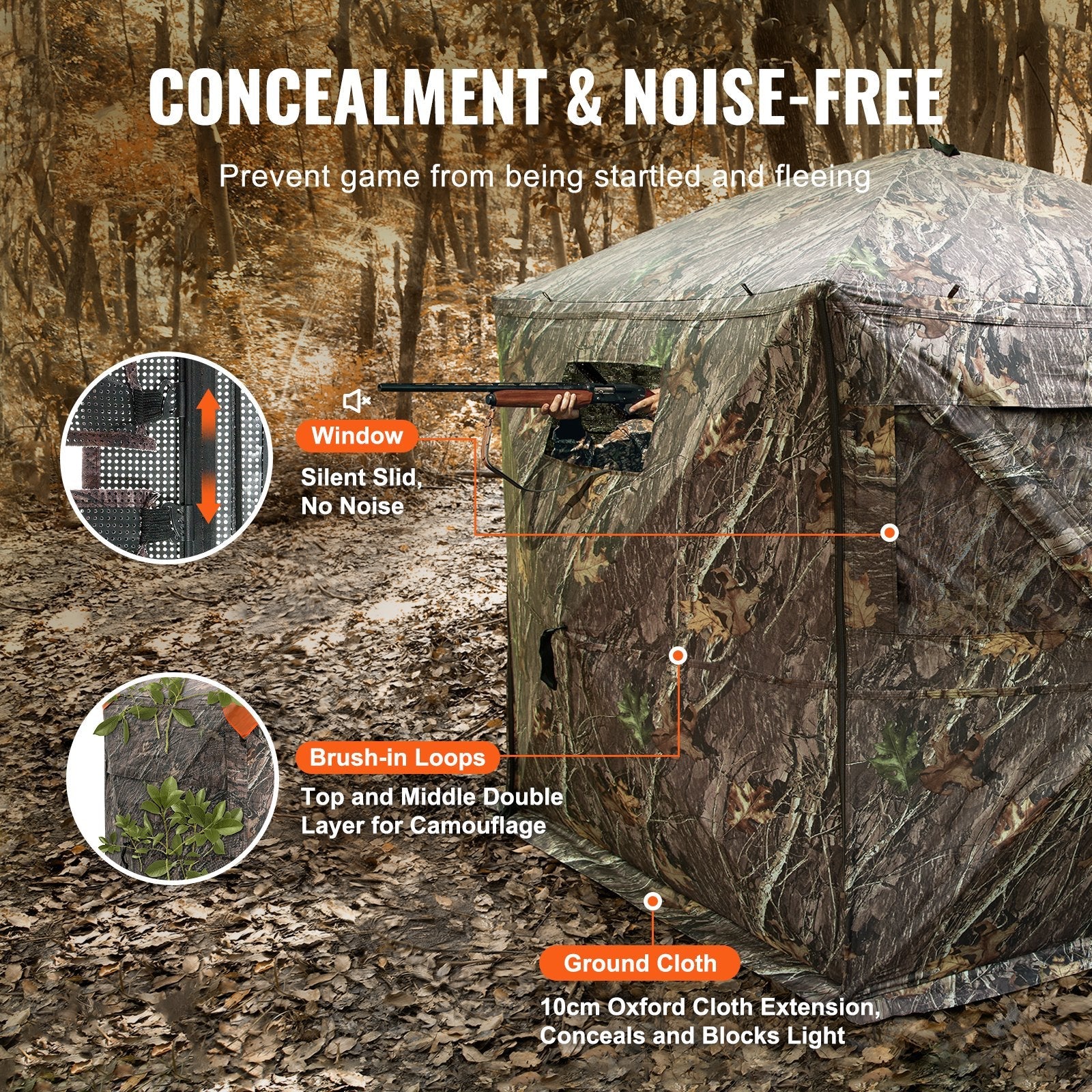 VEVOR Hunting Blind 288° See Through Ground Blind 4 Windows Mesh for 6-7 Person 