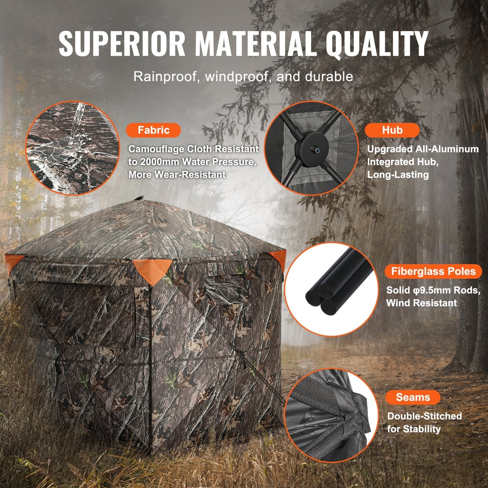 VEVOR Hunting Blind 288° See Through Ground Blind 4 Windows Mesh for 6-7 Person 