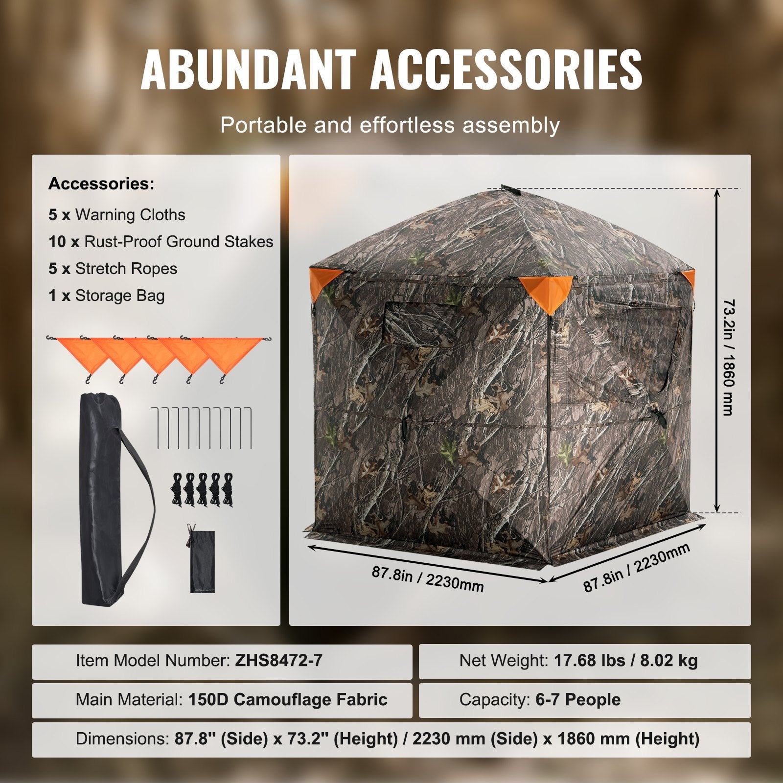 VEVOR Hunting Blind 288° See Through Ground Blind 4 Windows Mesh for 6-7 Person 