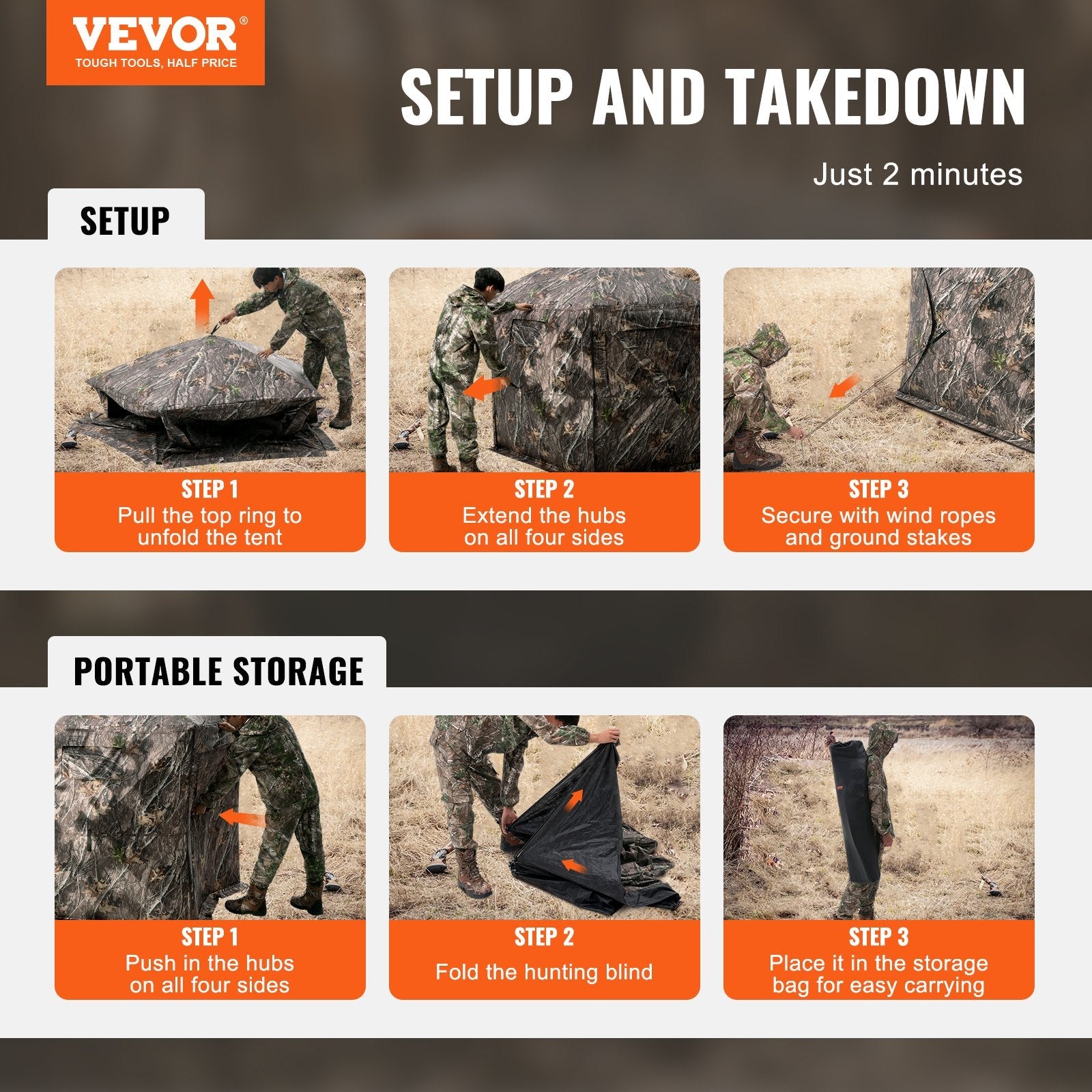 VEVOR Hunting Blind 288° See Through Ground Blind 4 Windows Mesh for 6-7 Person 