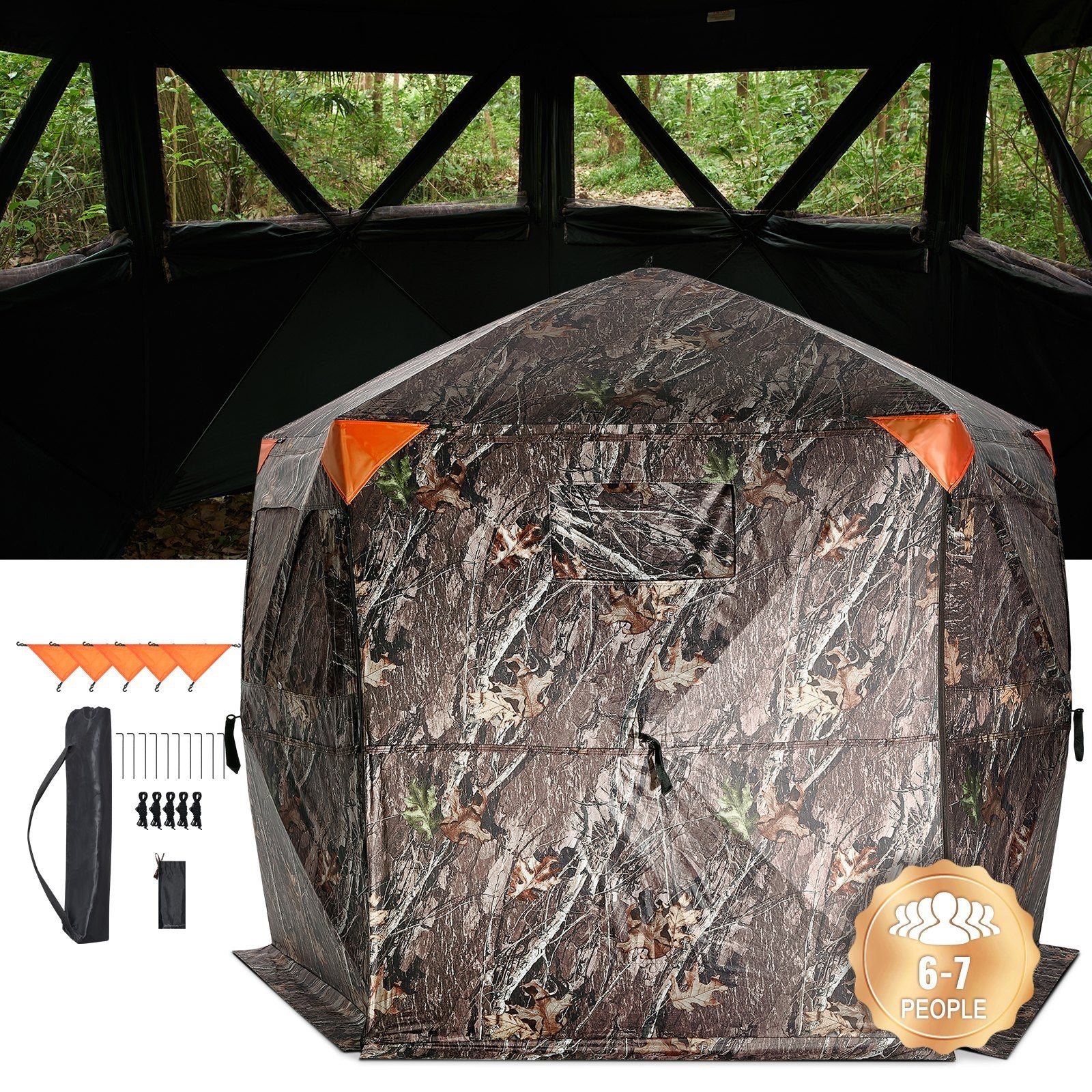 VEVOR Hunting Blind 288° See Through Ground Blind 4 Windows Mesh for 6-7 Person 