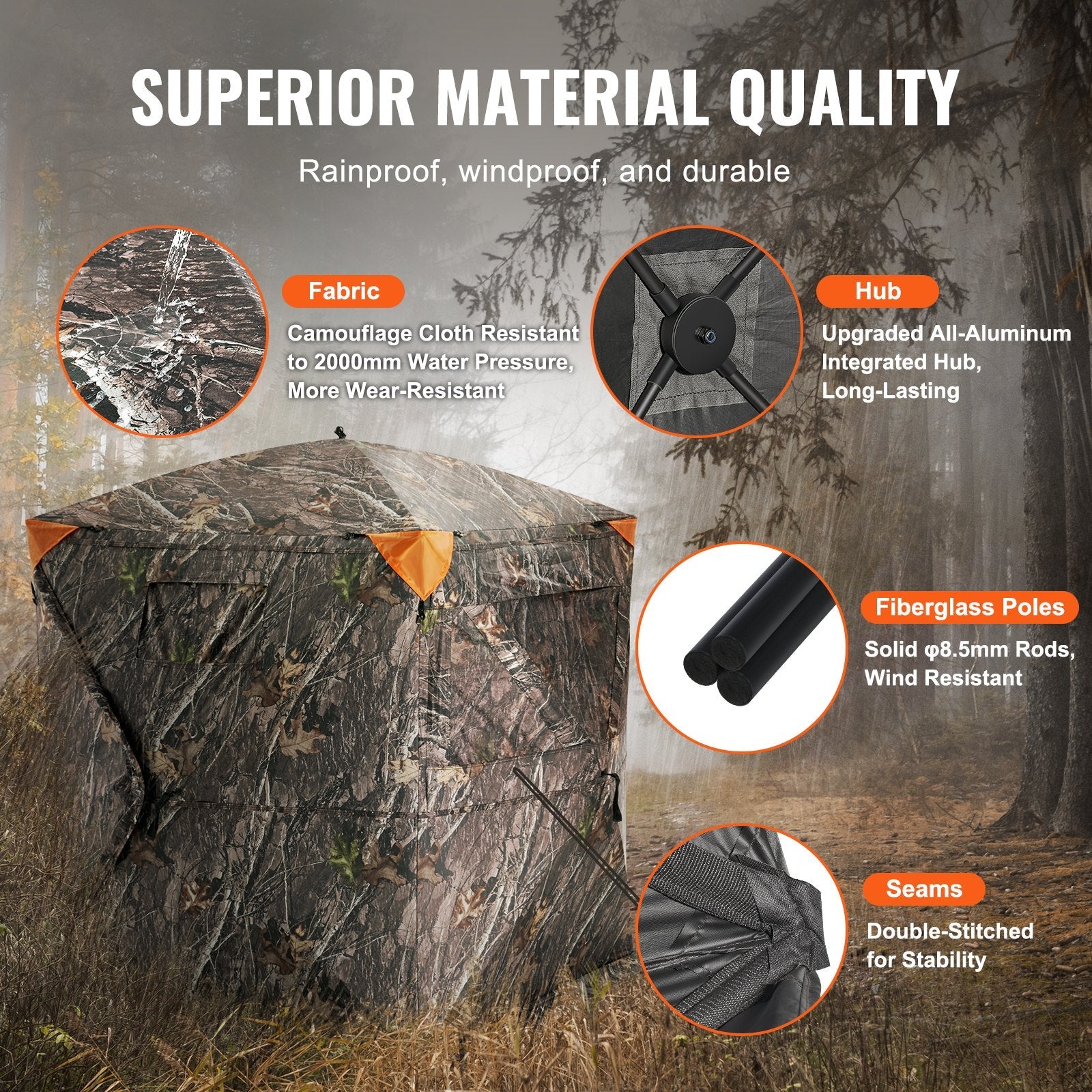 VEVOR Hunting Blind 270° See Through Ground Blind 3 Windows Mesh for 1-2 Person 