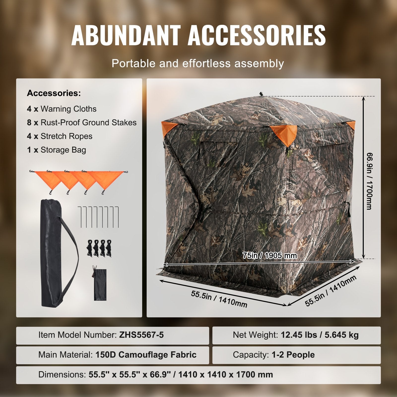 VEVOR Hunting Blind 270° See Through Ground Blind 3 Windows Mesh for 1-2 Person 