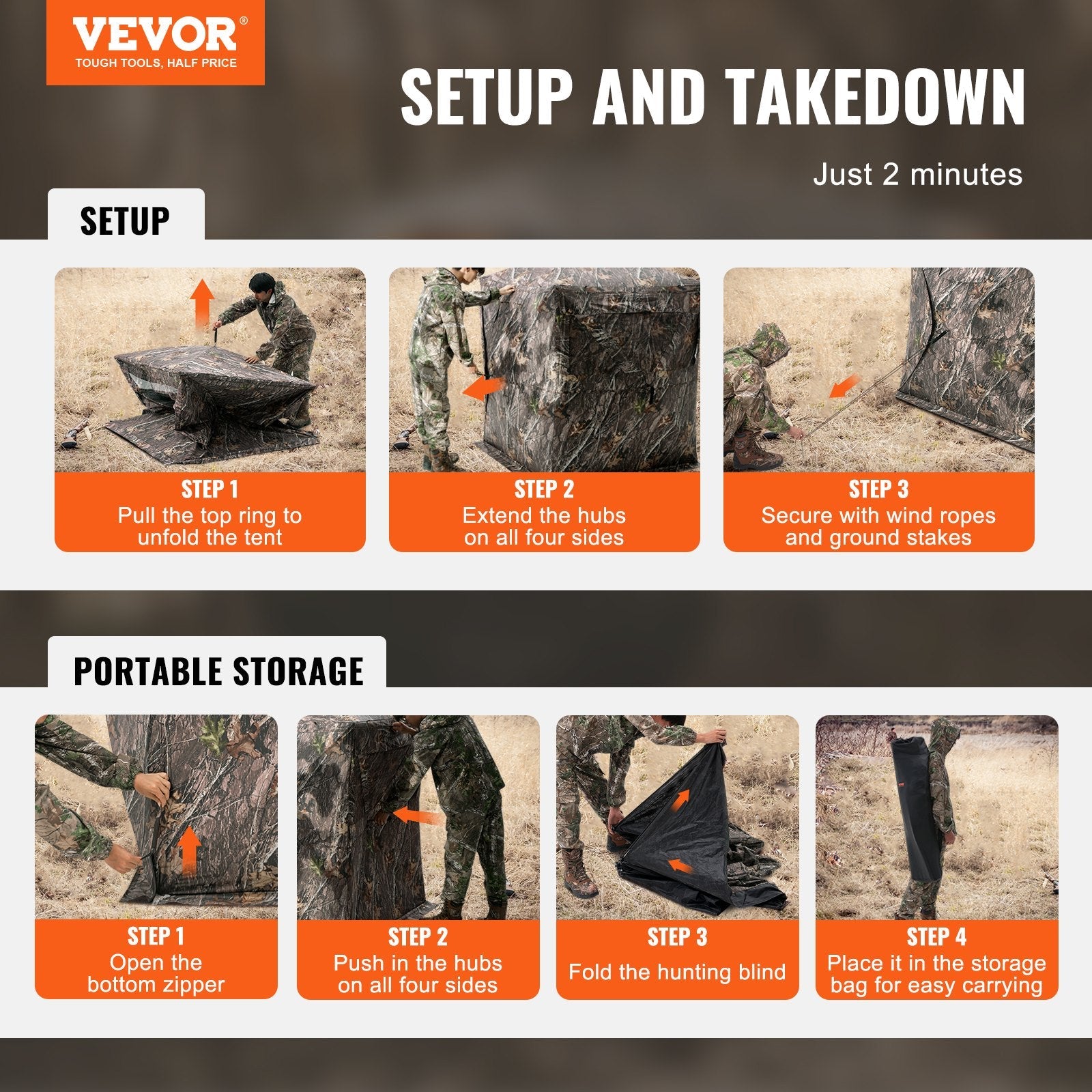 VEVOR Hunting Blind 270° See Through Ground Blind 3 Windows Mesh for 1-2 Person 