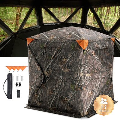 VEVOR Hunting Blind 270° See Through Ground Blind 3 Windows Mesh for 1-2 Person 