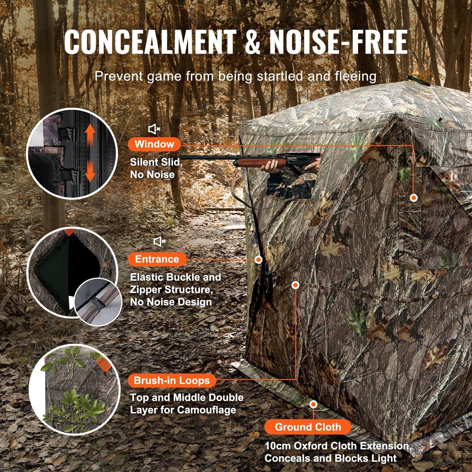 VEVOR Hunting Blind 270° See Through Ground Blind 3 Windows Mesh for 2-3 Person 